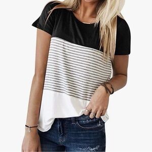 Black and White Striped Women's Top